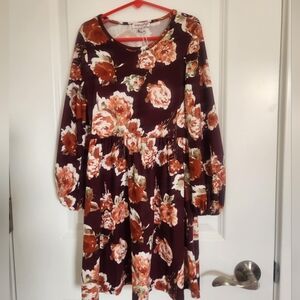 *2 for $20*Girls Burgundy Floral long sleeve A line dress size 7